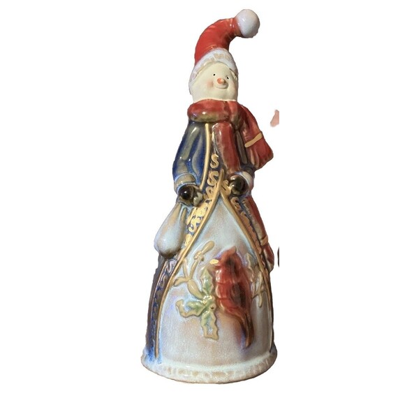 Vintage Old World Snowman Bell With A Cardinal Bird Glazed Shiny 8" Christmas - Picture 15 of 16